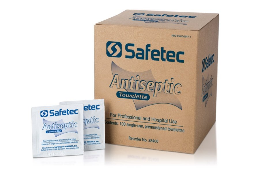 Antiseptic wipe removes bacteria and soil from hands and skin