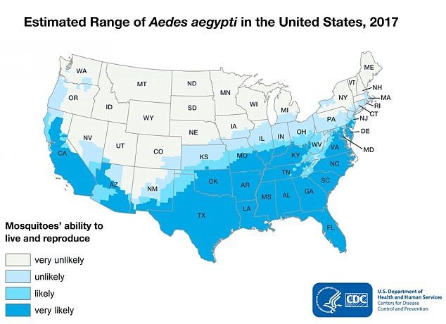 Estimated range of Aedes aegypti and Aedes albopictus in the United States, 2017 Maps